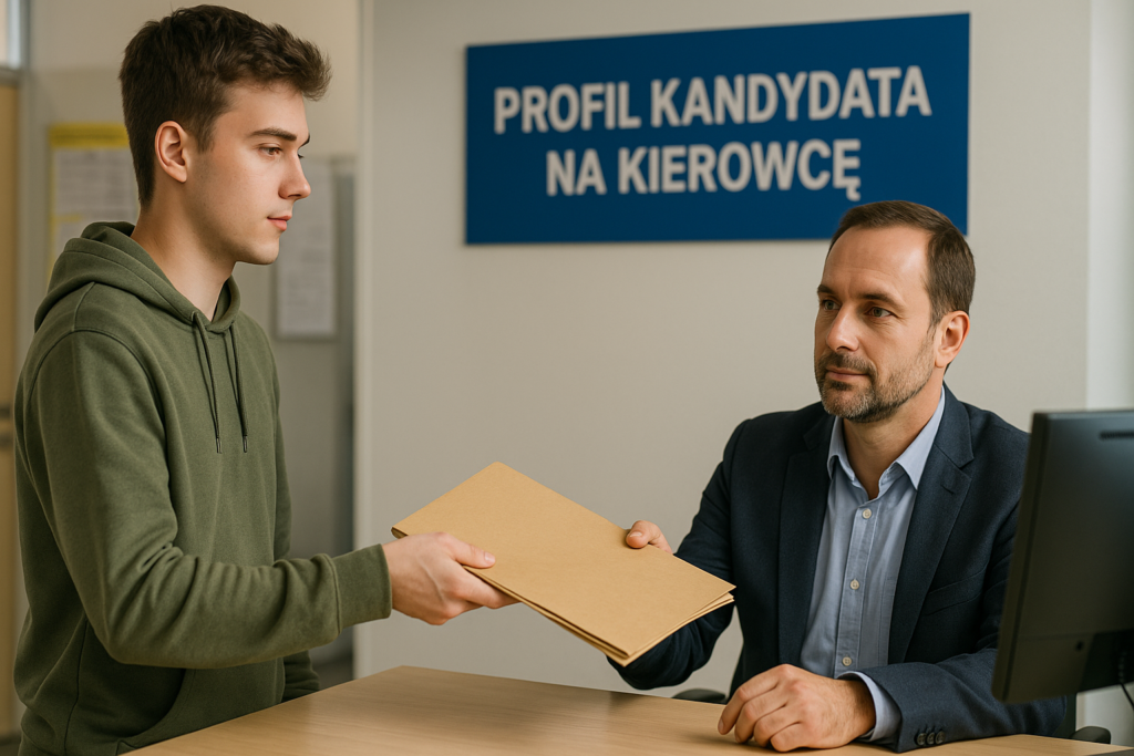 Kursant składający dokumenty do prawa jazdy kat. B w krakowskim urzędzie